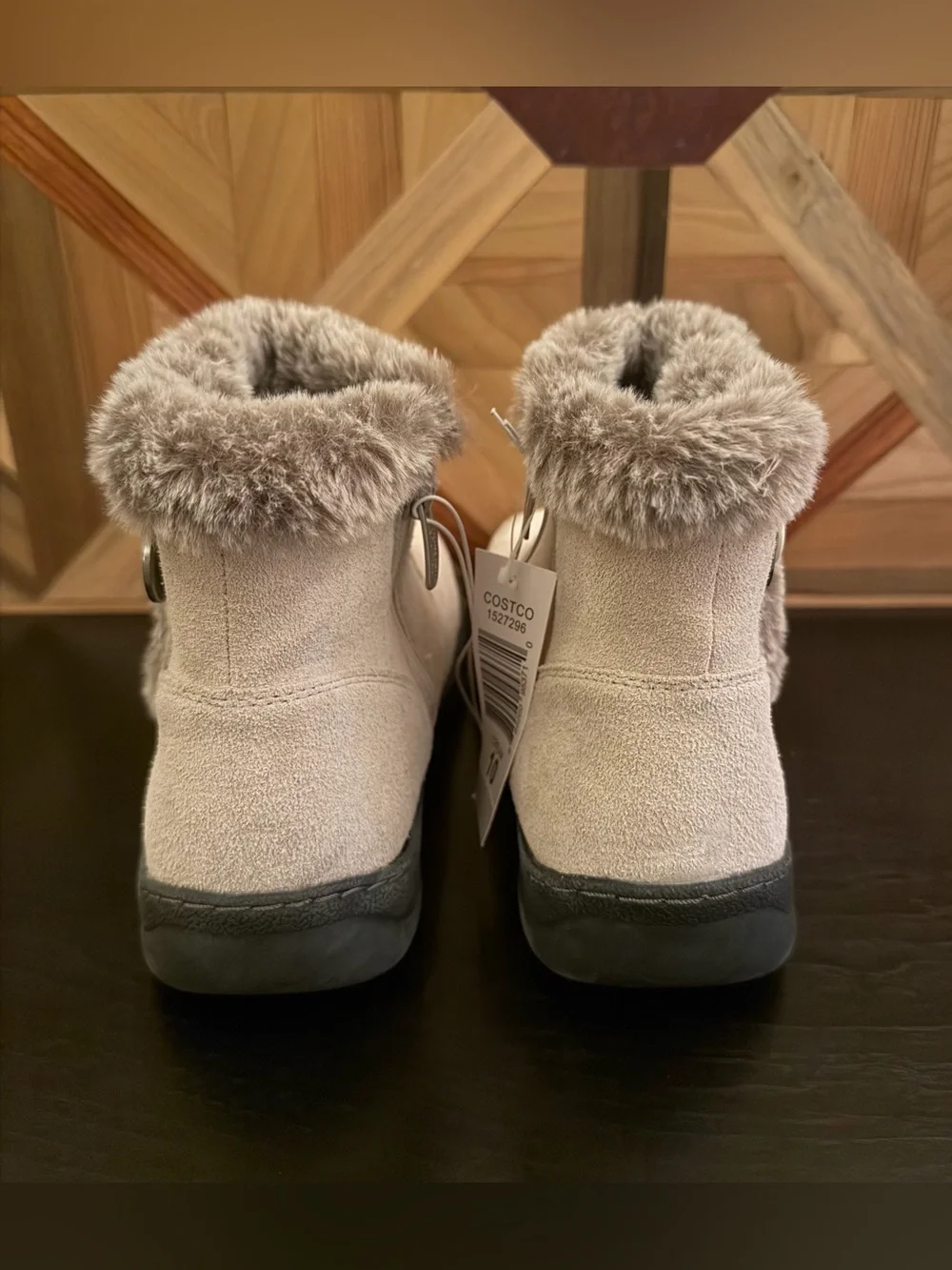 Khombu Cozy Faux Fur Winter Ankle Boots - Light Taupe, size 10